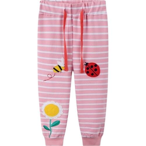 Jumping Meters Girls Sweatpants For Autumn Spring Bee Embroidered Drawstring Childrens Clothing Floral Kids Trousers Pants