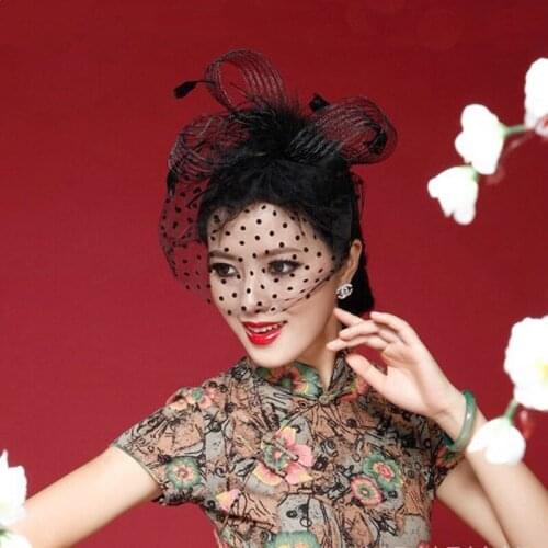 Wedding Hats For Women White Black Feather Bridal Accessories Fascinator Penny Ribbons Mesh Hat 2020