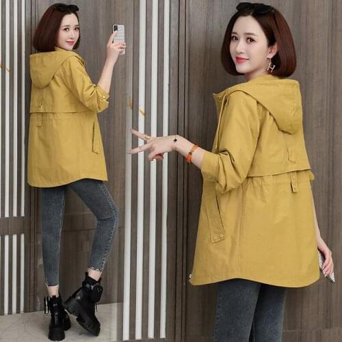 Spring Autumn Women Trench Coat New Fashion Hooded Outerwear Loose Large Size Windbreakers Female Basic Coats Casual Tops AH633