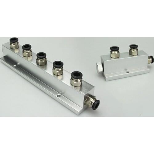 Push In Fit 8mm OD Tube 2 3 4 5 6 Ways 3-6 Ports Solid Aluminum T-Shape Air Manifold Block Splitter With Coupler End Plug
