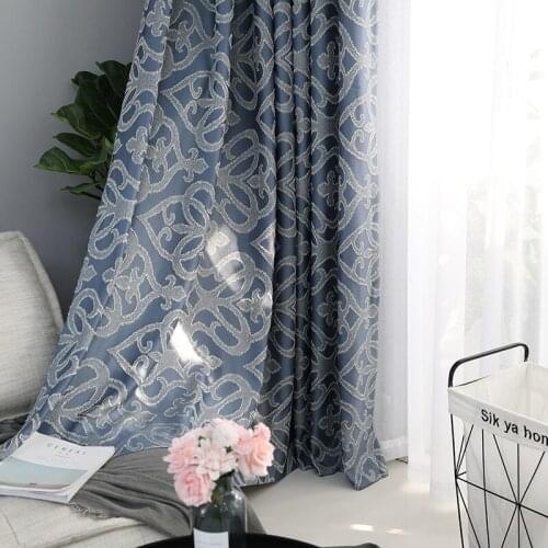 High-end Jacquard Curtains Decorative Fabric for Living Room Bedroom Study Room Simple European Lattice Curtains Custom