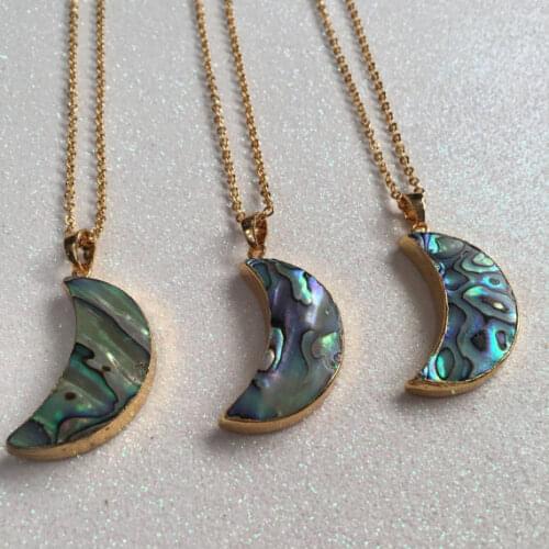 WT-N795 5pcs/lot Wholesale Abalone Necklace Gold Jewelry Gift natural abalone shell with 24k gold strim crescent necklaces gift
