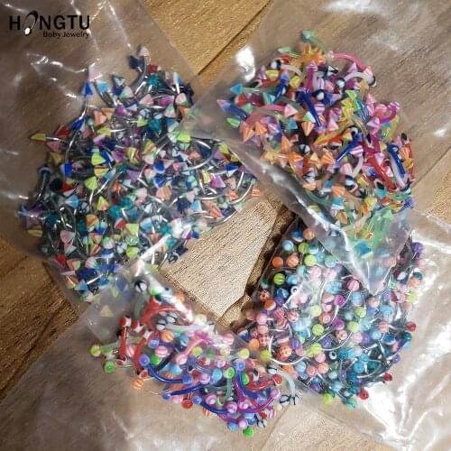 HONGTU 40pcs Eyebrow Piercing Curved Barbell Lip Ring Snug Daith Helix Rook Earring Acrylic ball cone Eyebrow Jewelry Piercing