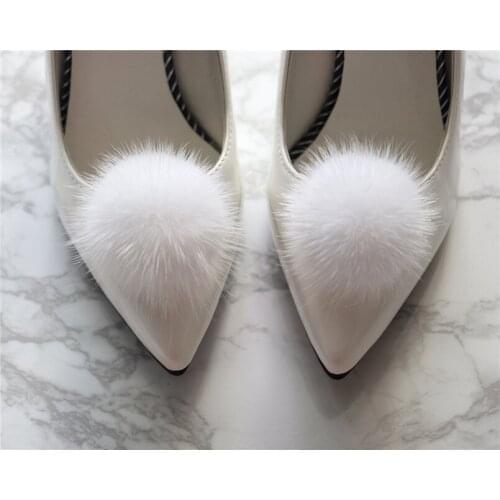 Real Mink fur pom pom shoe clips bridal white shoe& accesories ornaments decorations charms shoe buckle 10 sets E106