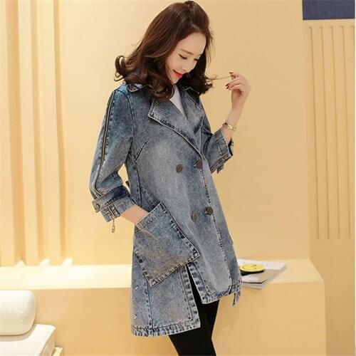Fashion 2020 Spring Autumn Coats Women New Korean Loose Jeans Windbreaker Female Outerwear Plus Size Denim Trench Coat A583