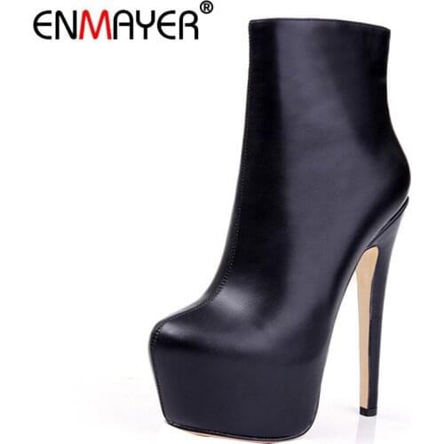 ENMAYER Shoes Woman Supper High Heels Ankle Boots for Women Winter Plus Size 35-46 Zippers Motorcycle Round Toe women boots