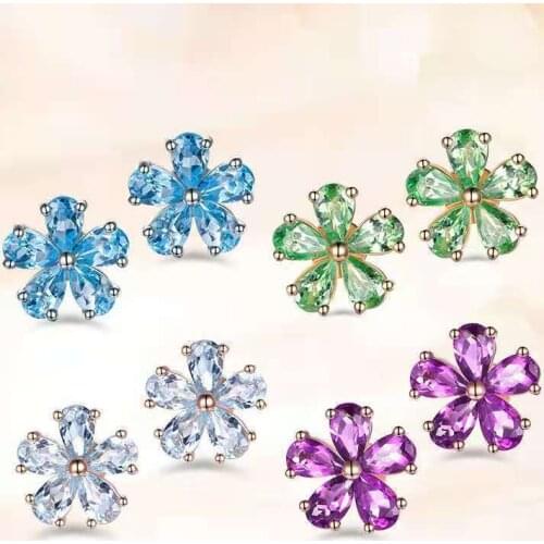 AIYANISHI Real 925 Sterling Silver Earrings For Women Flower Stud Earrings Accessories Gift Wedding Statement Jewelry Pendientes