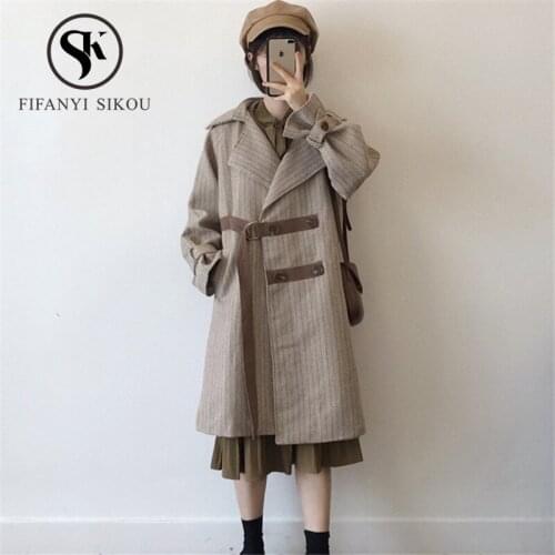 Winter Coat Women Vintage Houndstooth Fashion Wool blend Long Coats Thick Warm Overcoat Loose Woolen Coat Female Outerwear