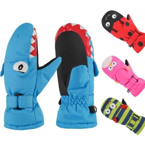 1-10years Boys Girls Winter Warm Snowboarding Ski Gloves Kids Snow Mittens Waterproof Cartoon Printed Skiing Gloves Children