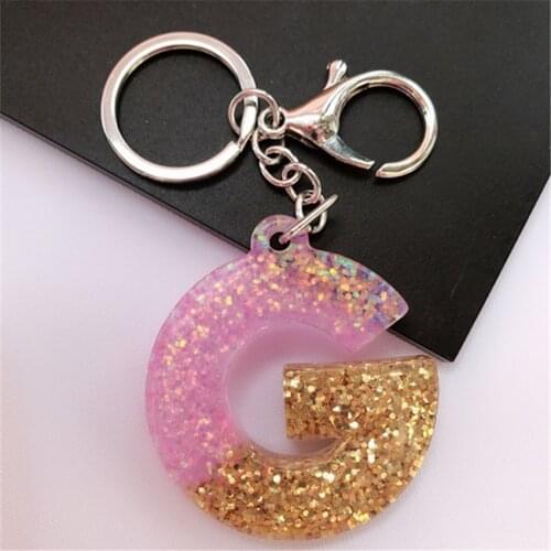 1PC Keyring English Letter Keychain 26 English word Glitter Resin A TO Z Handbag Charms for Woman
