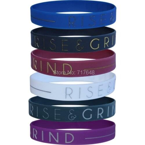 100pcs Rise & Grind Motivational wristband silicone bracelets free shipping by epacket A