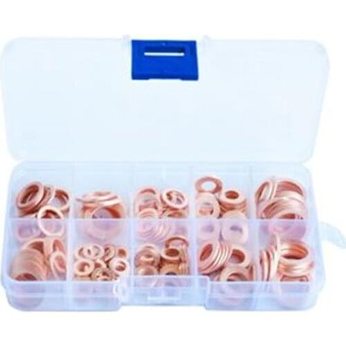 200pcs Copper gasket gasket combination Copper flat gasket box set M5-M14 flat gasket with box
