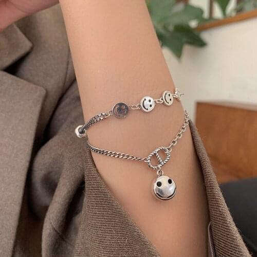 925 Sterling Silver Smiling Face Charms Bracelet for Women Hot Fashion Vintage Handmade Thai Silver Bracelet