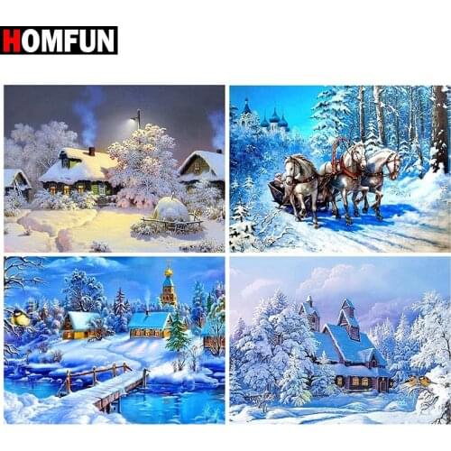 HOMFUN Full Square/Round Drill 5D DIY Diamond Painting "Animal horse snow scene" Embroidery Cross Stitch 5D Home Decor Gift