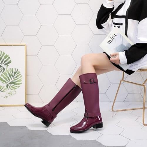 Fashion Rain Shoes High Tube Womens Waterproof Non Slip Rain Boots Side Zipper Ladies Rain Boots Heightening Water Shoes398