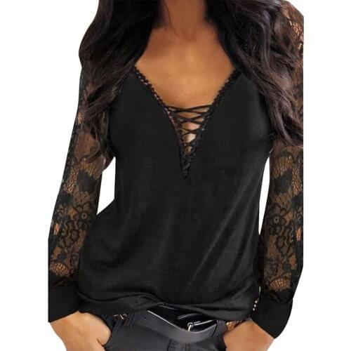 Women Shirts Blouses Tops Off Shoulder Long Style Commuting Pullover Spring Commuting Pullover V-neck Lace Bottoming Blouse