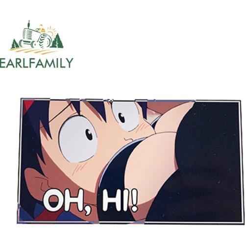 EARLFAMILY 13cm x 7.2cm Oh, Hi! Anime Boobs Printed Slap Sticker Cartoon Anime Car Styling Car Window Bumper Decal Car Stickers