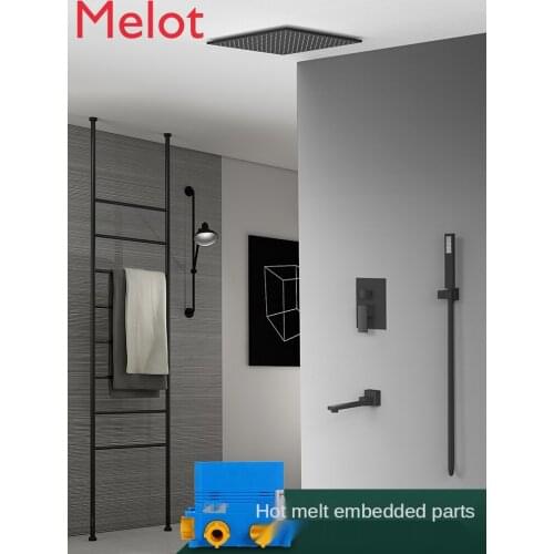 Hot Melt Concealed Shower Embedded in Wall Constant Temperature Black Hidden Sky Screen Pressure Shower Set