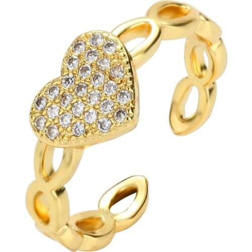 Exquisite Womens gold cz rings Heart copper zircon open adjustable rings initial Jewery Engagement wedding rings for women
