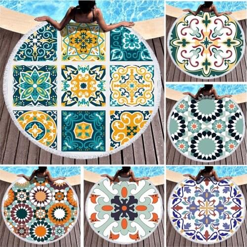 Geometric striped flowers Round beach towel Fringed beach towel strandlaken Microfiber towel Towel beach Large beach towel towel