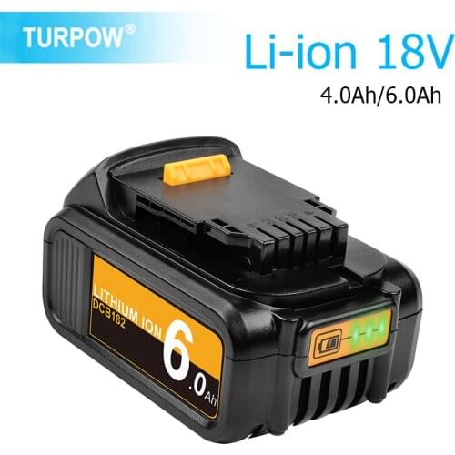 Turpow 18V 6.0Ah DCB182 Rechargeable Li-ion Battery For Dewalt 18 Volt DCB180 DCB181 DCB182 DCB201 power tools lithium Batteries