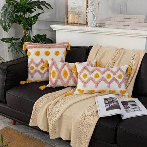 Morocco Boho Decorative Pillow Cover Comfy Tufted Cushion Case Geometric Pattern Farmhouse Pillowcase for Couch Bedroom