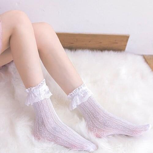 Cute Lolita Socks Japanese Kawaii Women White Lace Ruffle Ankle Socks Lovely Ladies Princess Frilly Sock With Lace Retro