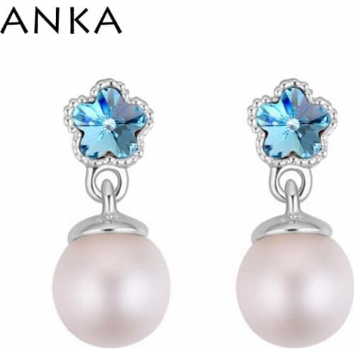 ANKA fashion crystal flower earrings Rhodium Plated stud Crystals from Austria #116668