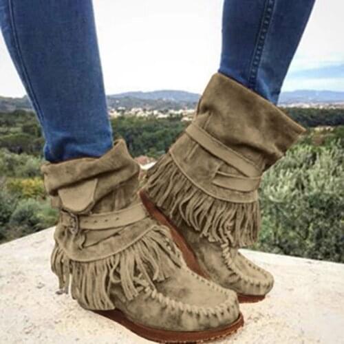 Fashion Womens Ankle Boots Winter Warm Round Toe Retro Fringe Short Flat Casual Shoes Botas Zapatos De Mujer 2021 #40