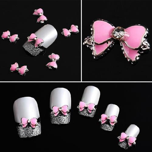 HOT 10Pc 3D Pink Alloy Rhinestone Bow Tie Butterfly Nail Art Decoration Stickers DIY professional Manicure Tool Nail Art Sticker