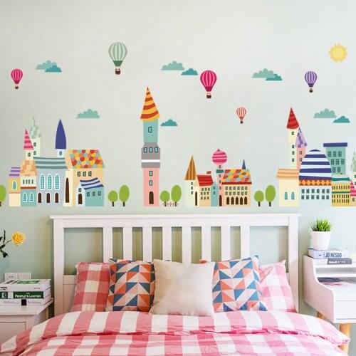 Castle house balloon wall sticker for living rooms cartoon Corner line sticker kids room home decor wall decals murals