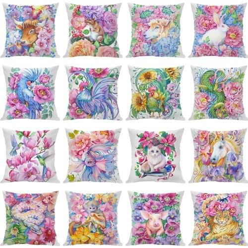 New Flower Decorative pillow cases decor home 45X45cm Animal Chiristmas Modern Throw cushion covers Sqaure cushions pink