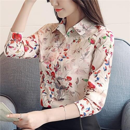 2021 New arrived women blouse floral chiffon blouse temperament loose long sleeve slim fit Korean style women top blusa0994 40