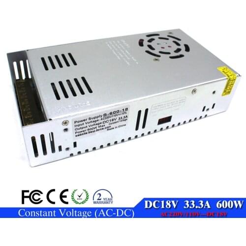 Single Outut 600W 33.3A 18V LED Switching Switch Power Supply Transformers 110V 220V AC To DC18V SMPS For CCTV LED Strip Lamp