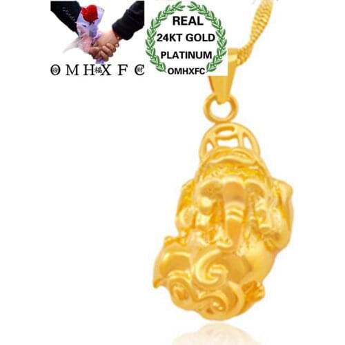 OMHXFC Wholesale European Fashion Woman Man Unisex Party Birthday Wedding Gift PIXIU Fortune 24KT Real Gold Charm Pendant PN160