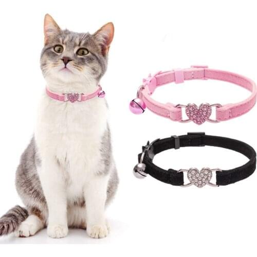 2020 Heart Bling Cat Collar with Safety Belt and Bell Lovely Cherry Adjustable Safety Kitty Kitten Collars(6.8''-10.8'')