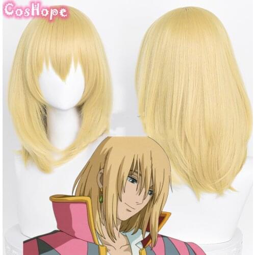 Howl Cosplay Wig Howls Moving Castle Cosplay 45cm Short Golden Wigs Cosplay Anime Cosplay Wig Heat Resistant Synthetic Wigs
