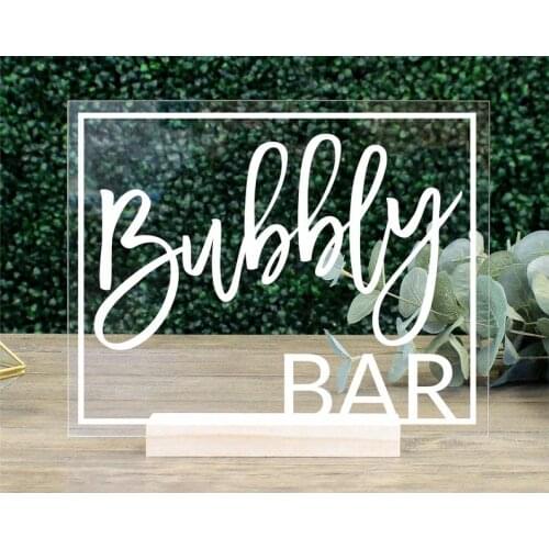 Bubbly Bar Table Sign clear acrylic wedding sign champagne bar bridal shower bar sign wedding engagement decorations bar cart
