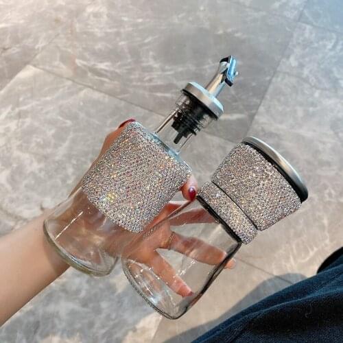 Diamond Transparent Glass Seasoning Bottl Olive Oil Leakproof Kitchen Soy Sauce Vinegar Press Type Cruet Barbecue Pepper Pot