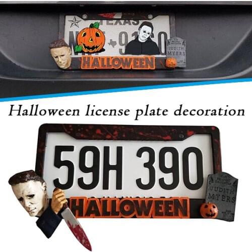 Michael Myers License Plate Frame Home Decor Halloween Resin Halloween Themes Decoration for Universal Car Decor License Plate