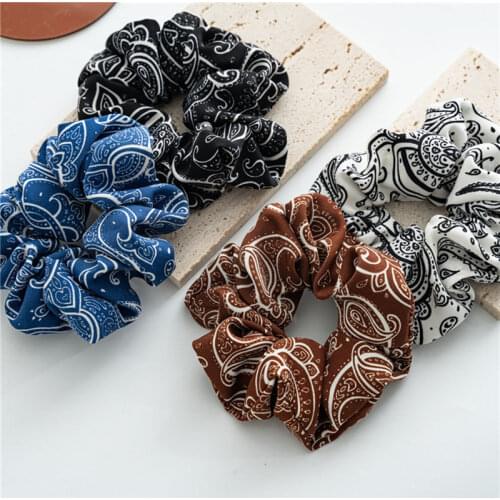 Black White Vintage Elastic Hair Rubber Band Cashew Flowers Printed Hair Ropes Scrunchies Women Ponytail Holder Hair Accessories