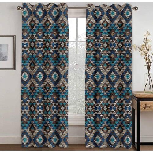 Diamond Pattern Printed Perforated Blackout Curtains for Living Room and Bedroom Curtains Blackout 90% Machine Washable
