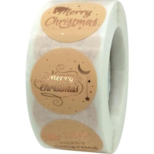 Rose Gold Merry Christmas Stickers Scrapbook 1 inch 500pcs Sealing Label Stickers for Party DIY Packaging Stationery Stickers