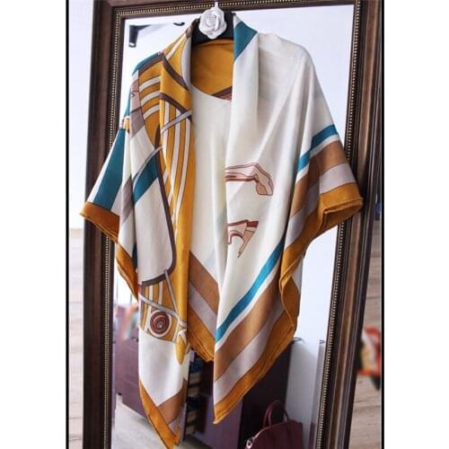 Silk cashmere twill woven women fashion square scarfs 135x135cm cartoon print