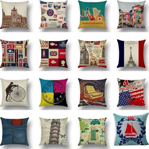 Vintage Cushion Cover London Soldier Big Ben Sofa Pillow Cases Bedroom Home Decor Car Office Decorative Accessories 45x45cm