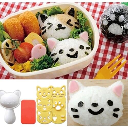 Japanese Style Sushi Nori Rice Mold Set Cooking Tools Cute Smile Cat Bento Maker Cutter Portable Kitchen Gadgets 1 Set