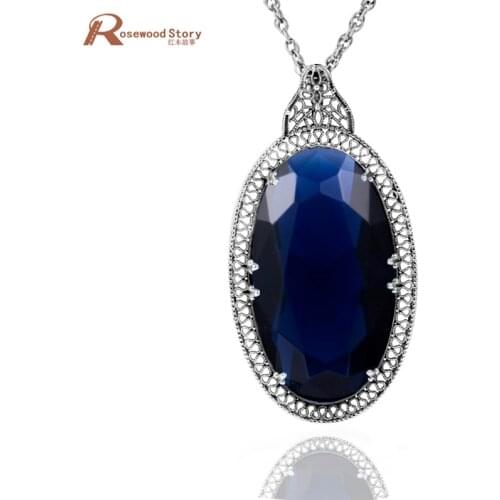 Thomas Jewelry Socialite pendants Created Sapphire Stone Valentines day 925 sterling silver crystal pendant necklace for women