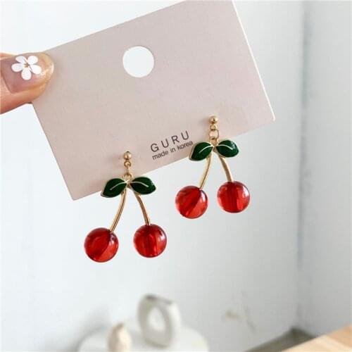 Fashion temperament contracted red cherry earrings woman sweet personality joker small stud earrings