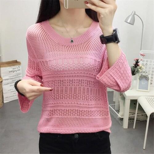Women Knitted Hollow Out Pullovers Tops Fashion Korea Ladies Casual Summer Jumper Mesh Femme Pull High Quality Pull Wholesale