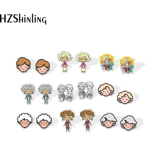 2020 New The Golden Girls Stud Earring Cute Funny Acrylic Earrings Resin Epoxy Handmade Jewelry